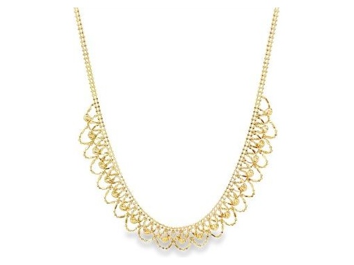 18K Yellow Gold Bib Necklace with Intricate Loop Fringe Design